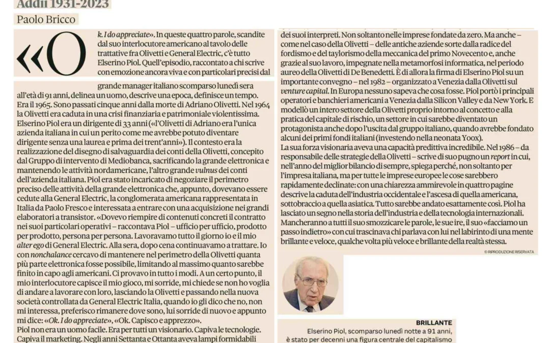 Una vita visionaria, da Olivetti al venture capital