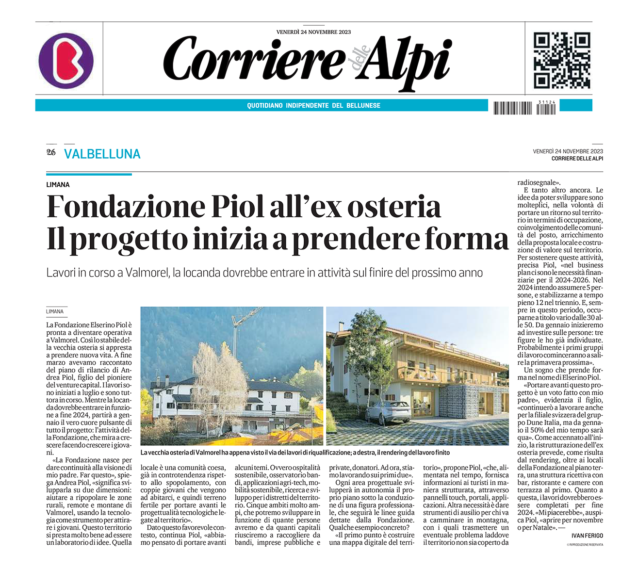 Articolo di: Corriere delle Alpi 24 novembre 2023