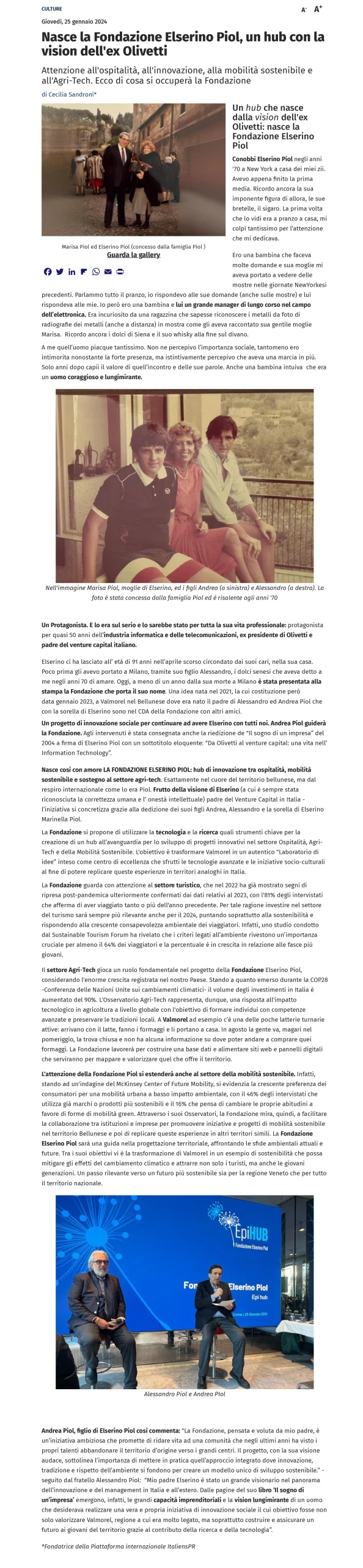 Articolo di: AFFARI ITALIANI 25 gennaio 2024