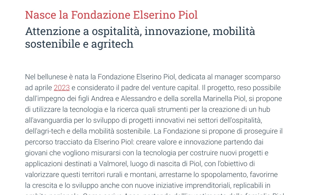 Nasce la Fondazione Elserino Piol