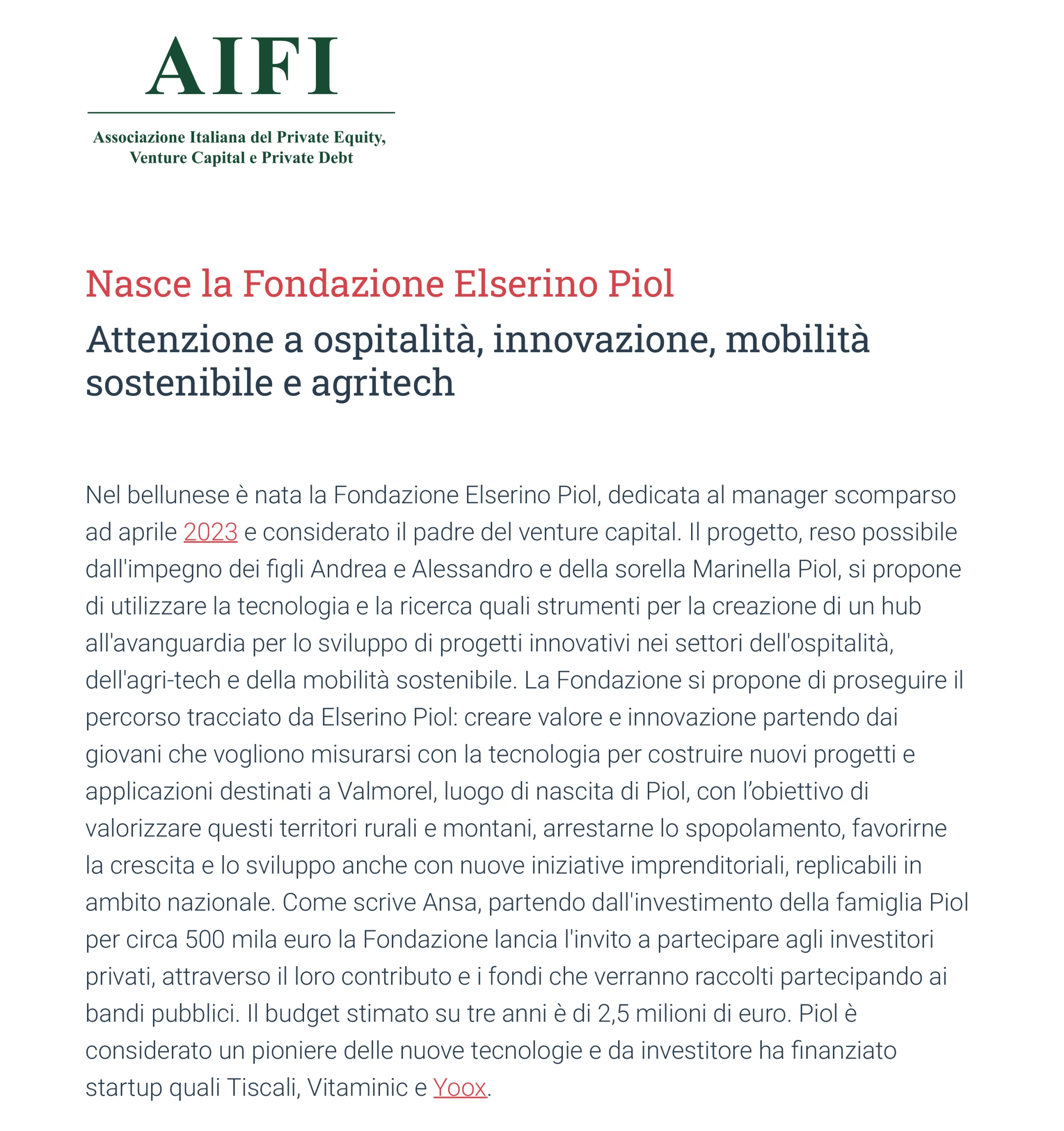 Articolo di: AIFI 29 gennaio 2024