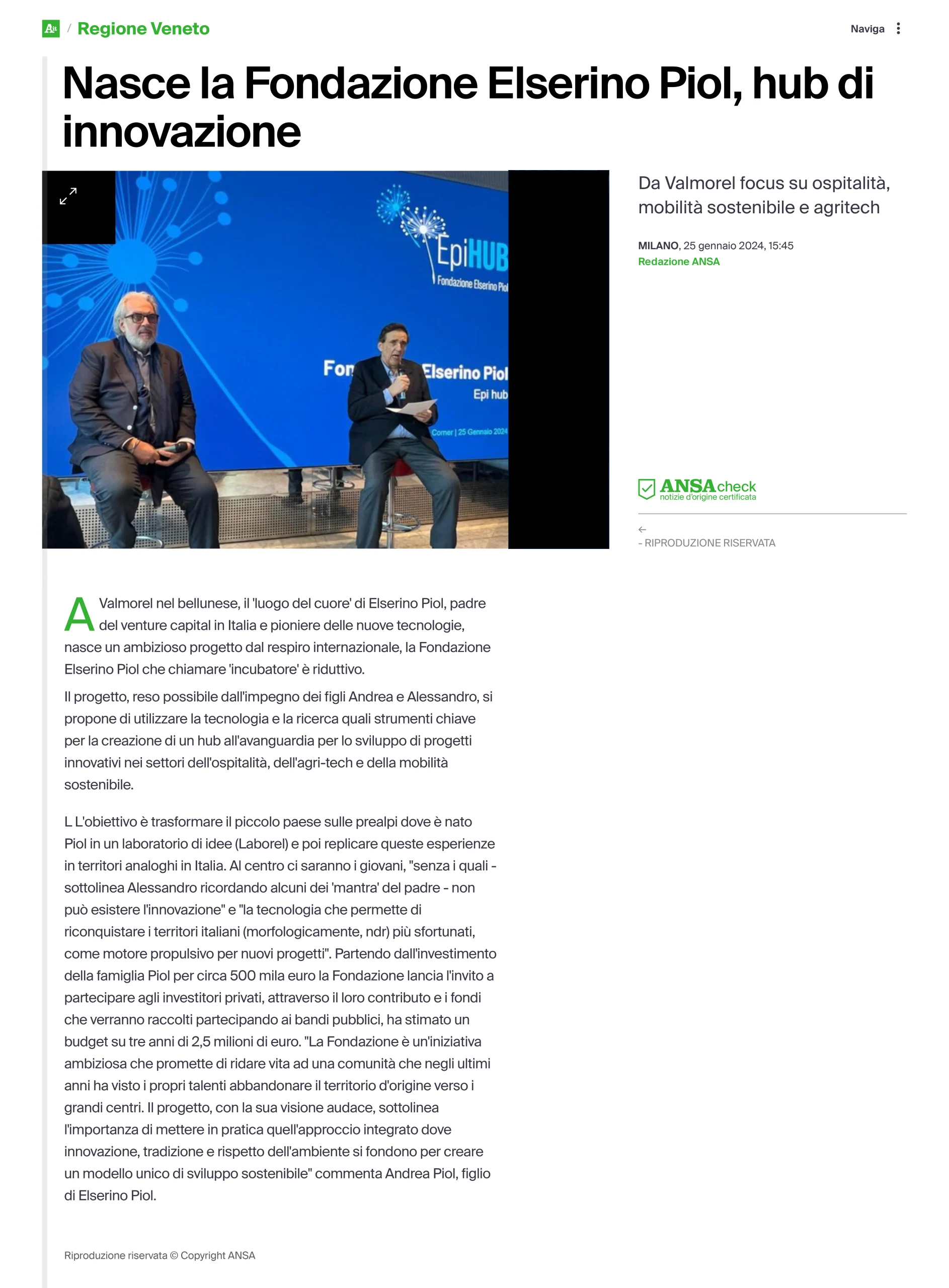 Articolo di: ANSA 25 gennaio 2024