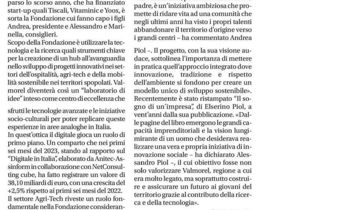 Fondazione Piol vuole ripopolare le zone montane con l’innovazione