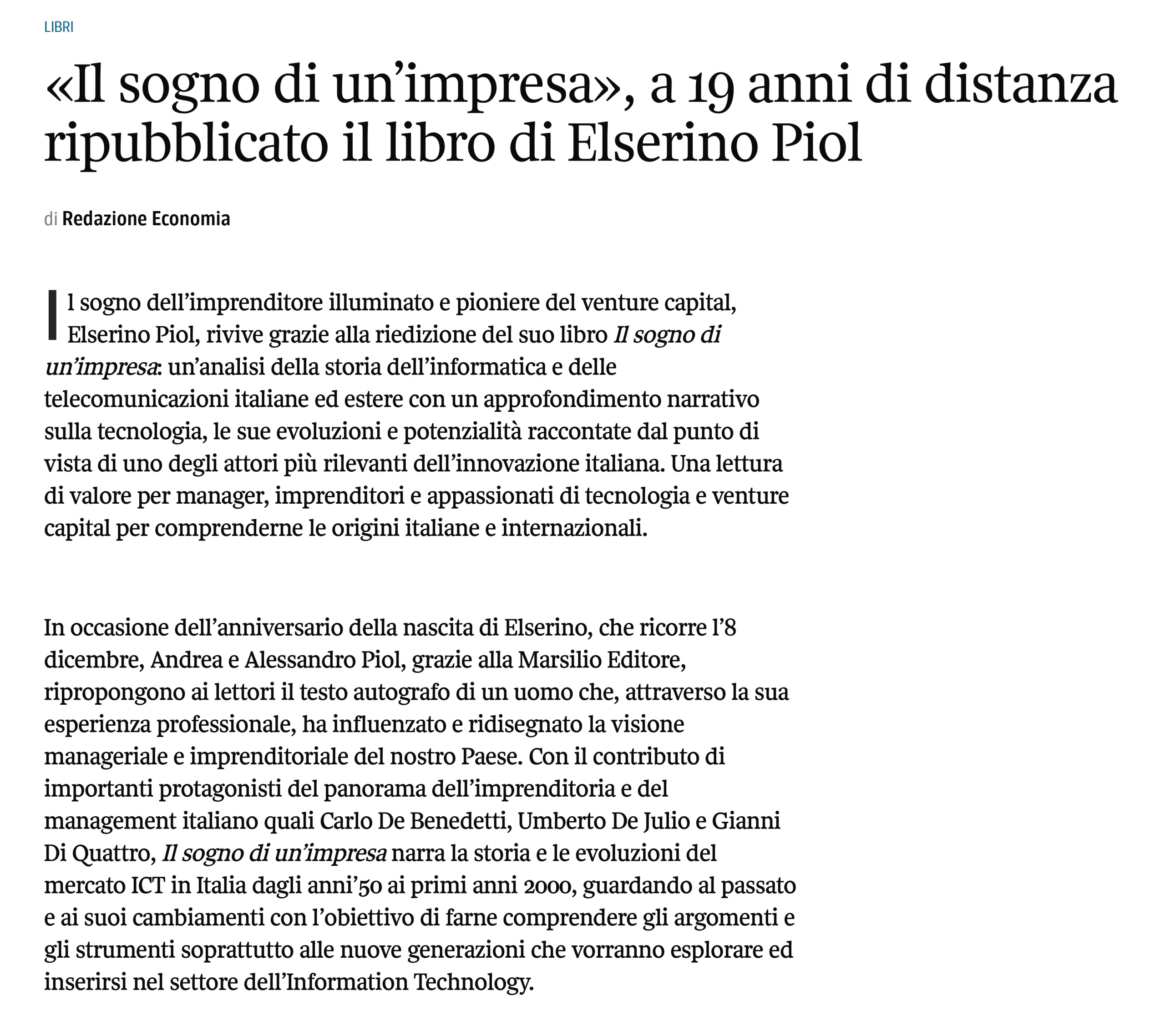 Articolo di: CORRIERE DELLA SERA 25 gennaio 2024