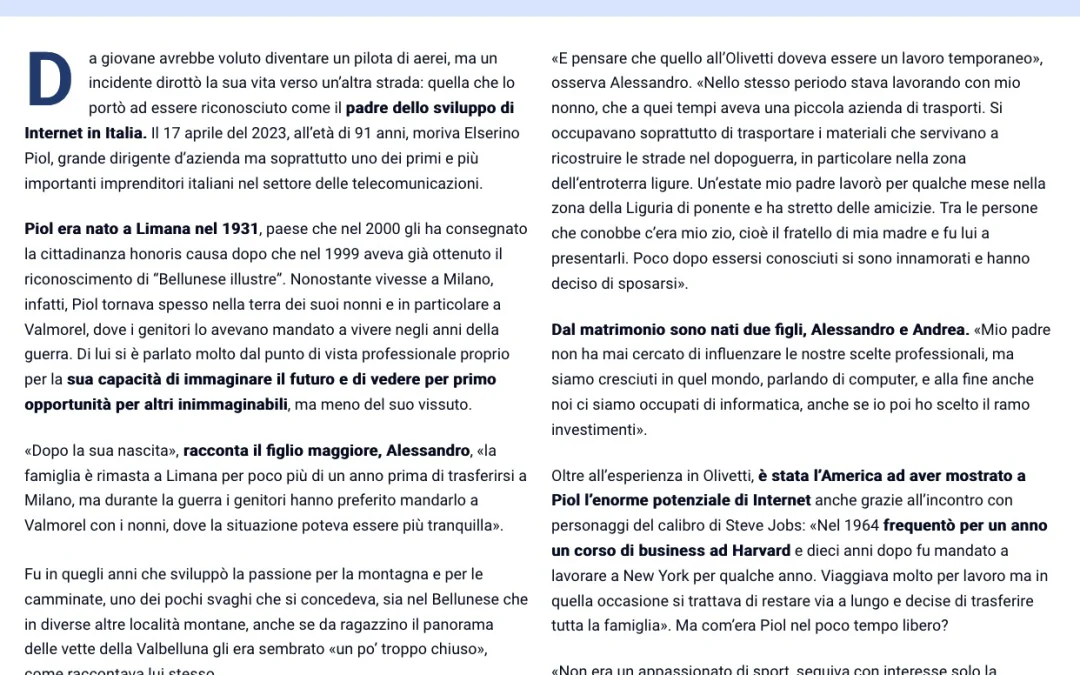Elserino Piol, papà italiano del web che da piccolo sognava di volare