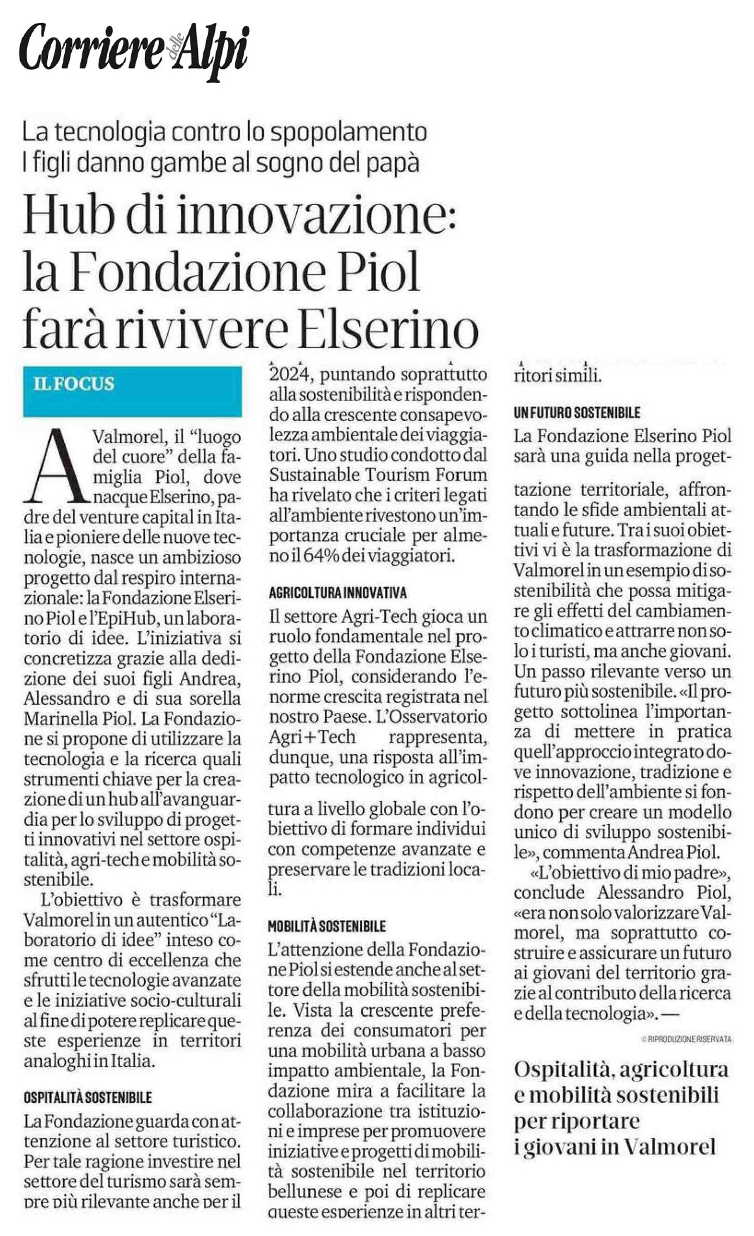Articolo di: Corriere delle Alpi 26 gennaio 2024