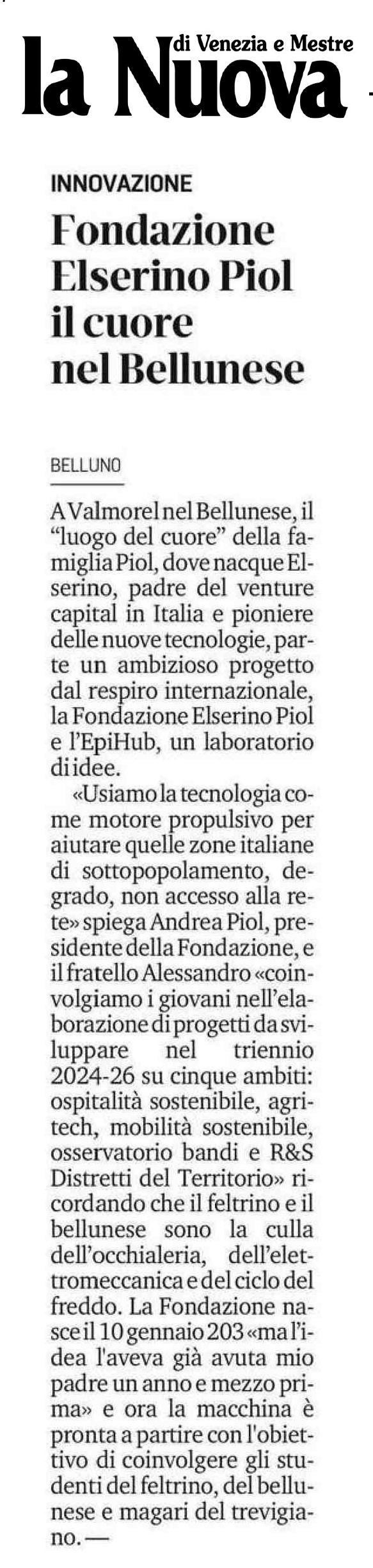 Articolo di: La Nuova di Venezia e Mestre 26 gennaio 2024