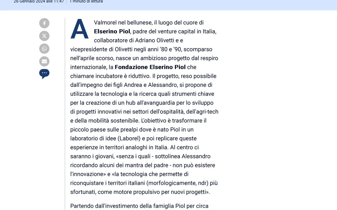 La fondazione Piol lancia l’incubatore per le PMI tecnologiche