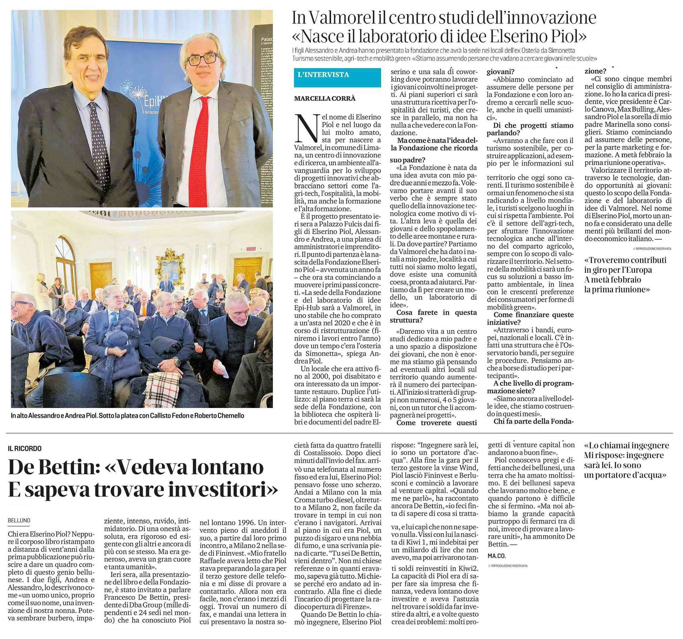 Articolo di: Corriere delle Alpi 2 febbraio 2024