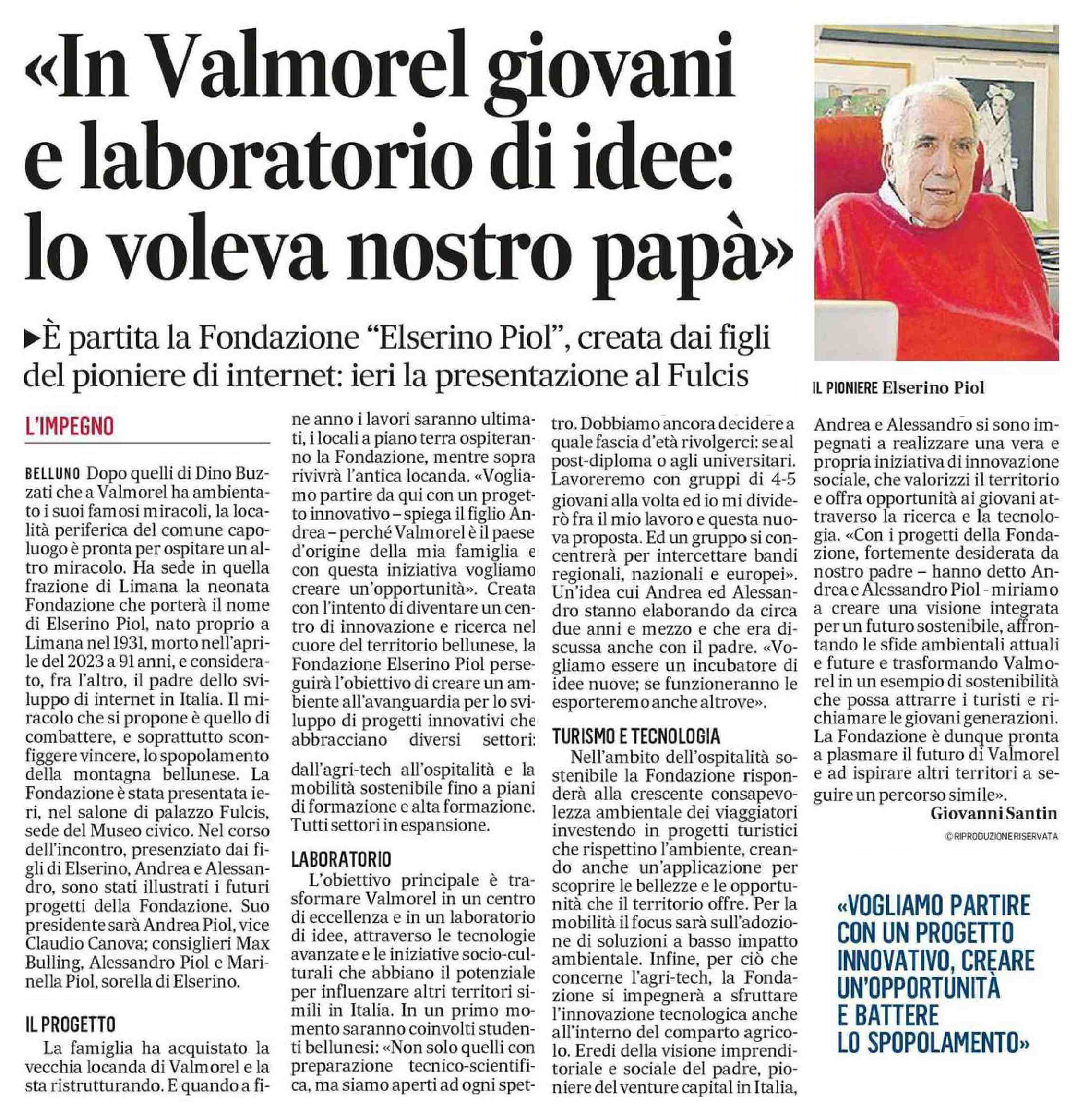 Articolo di: Il Gazzettino Belluno 2 febbraio 2024