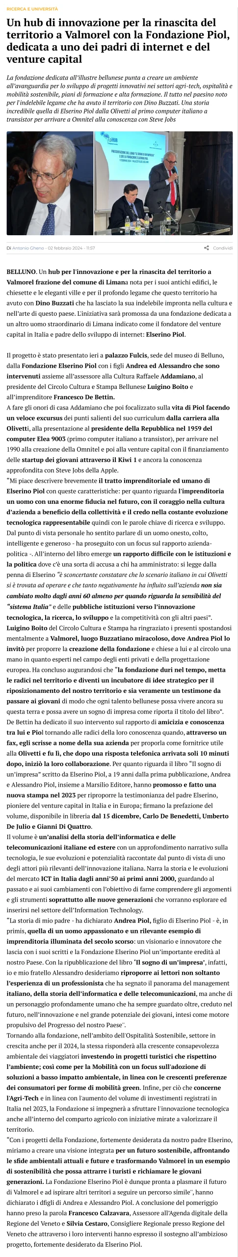 Articolo di: IL DOLOMITI 2 febbraio 2024