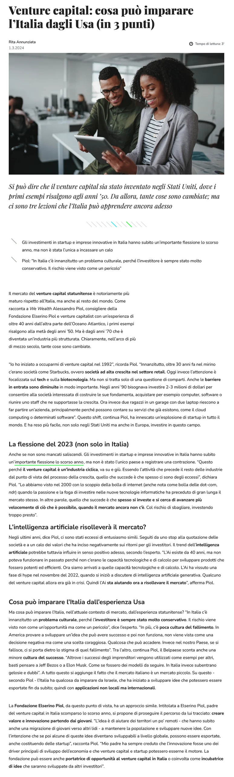 Articolo di: WeWealth 1 marzo 2024